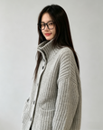 Korean-style wool knit cardigan with a relaxed, stylish design