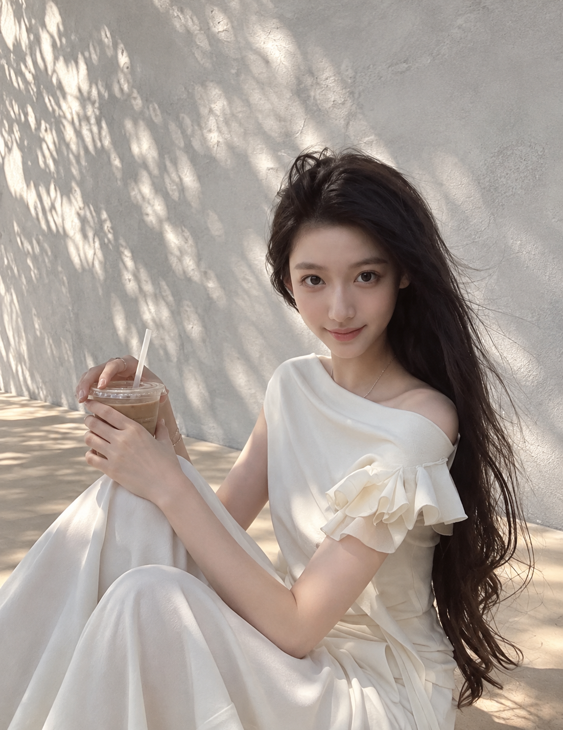 Asymmetric off-shoulder ruffle-drape top