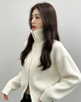 Double-Zip High Neck Thick Knit Cardigan