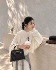 Back-Slit Relaxed Patchwork Batwing Sleeve Knit Top