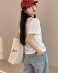 Korean-Style 3D Bread Embroidery Cotton Tee
