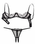 Three-Point Open-Cup Underwire Semi-Lace Bra