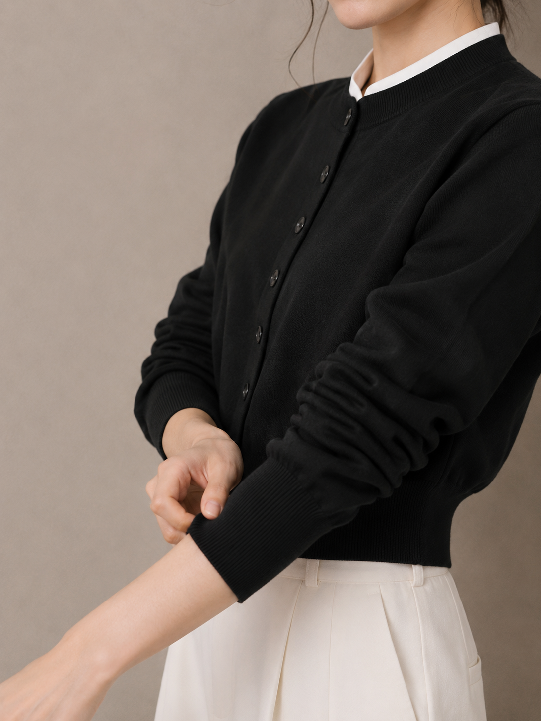 Mock Neck Layered Knit Cardigan