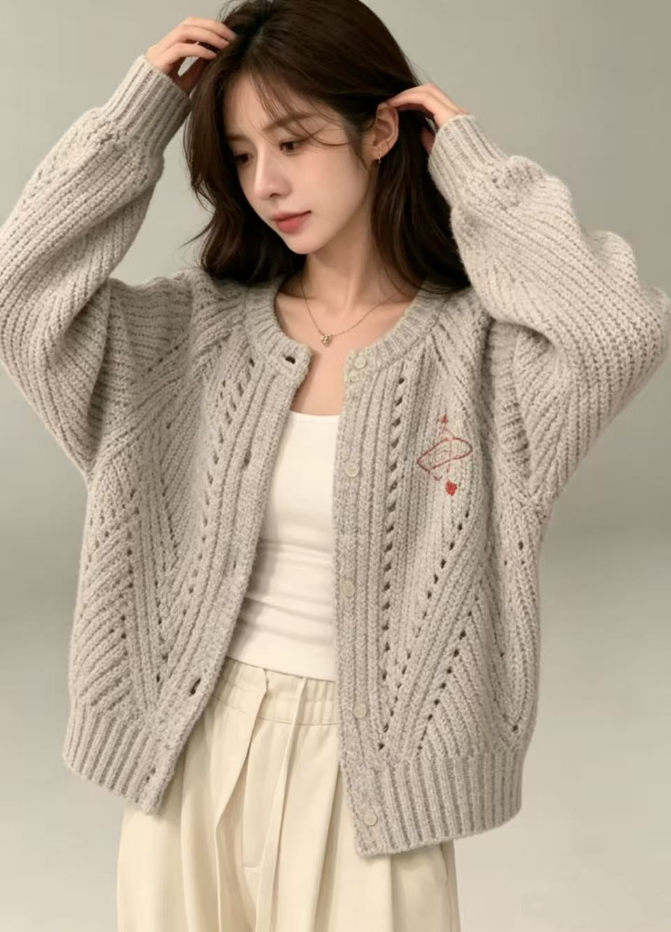 Orb Embroidered Heavy Knit Cardigan