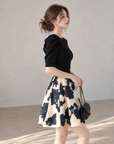 Korean-Style Vintage Blue &amp; White Embroidered Skirt and Knit Top Set