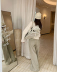 Vintage Suede Embroidered Contrast Stitch Wide-Leg Pants