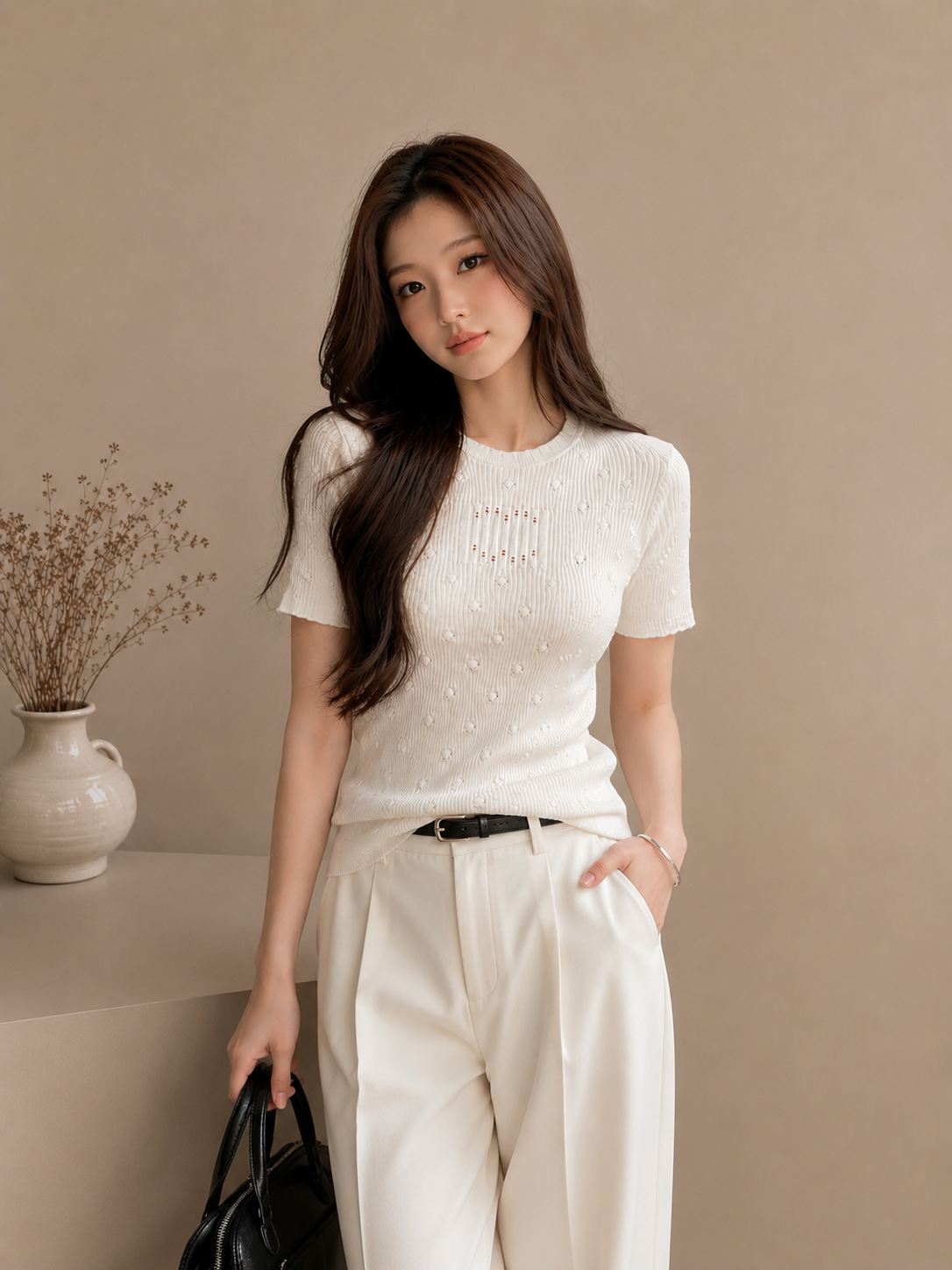 Textured Knit Short Sleeve Top