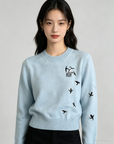 Loewe-Inspired W Embroidered Cropped Knit Sweater