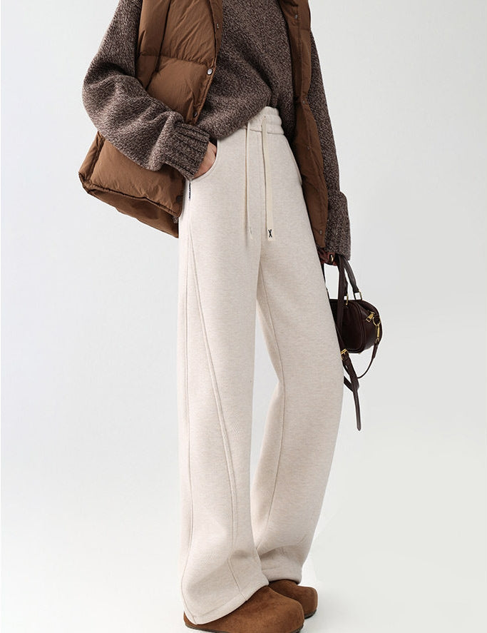 Acetate Wool-Protein Fleece Curved-Leg Pants