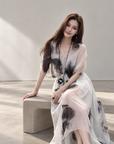 Ink Wash Print Maxi Skirt