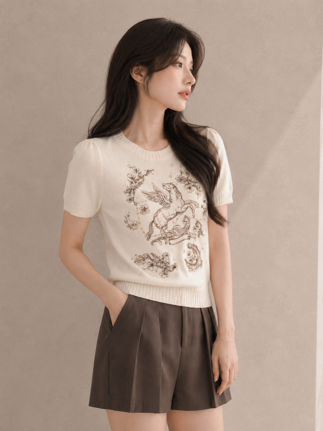 Heavy Embroidered Pegasus Knit Top