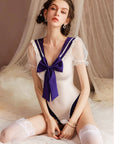 Crotchless Hands-Free Sexy Bodysuit Lingerie (with Fishnet Stockings)