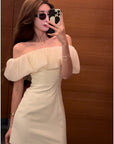 French Square Neck One Line Shoulder Temperament Dress