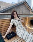 Elegant Textured Slim Fit Ribbed Dress