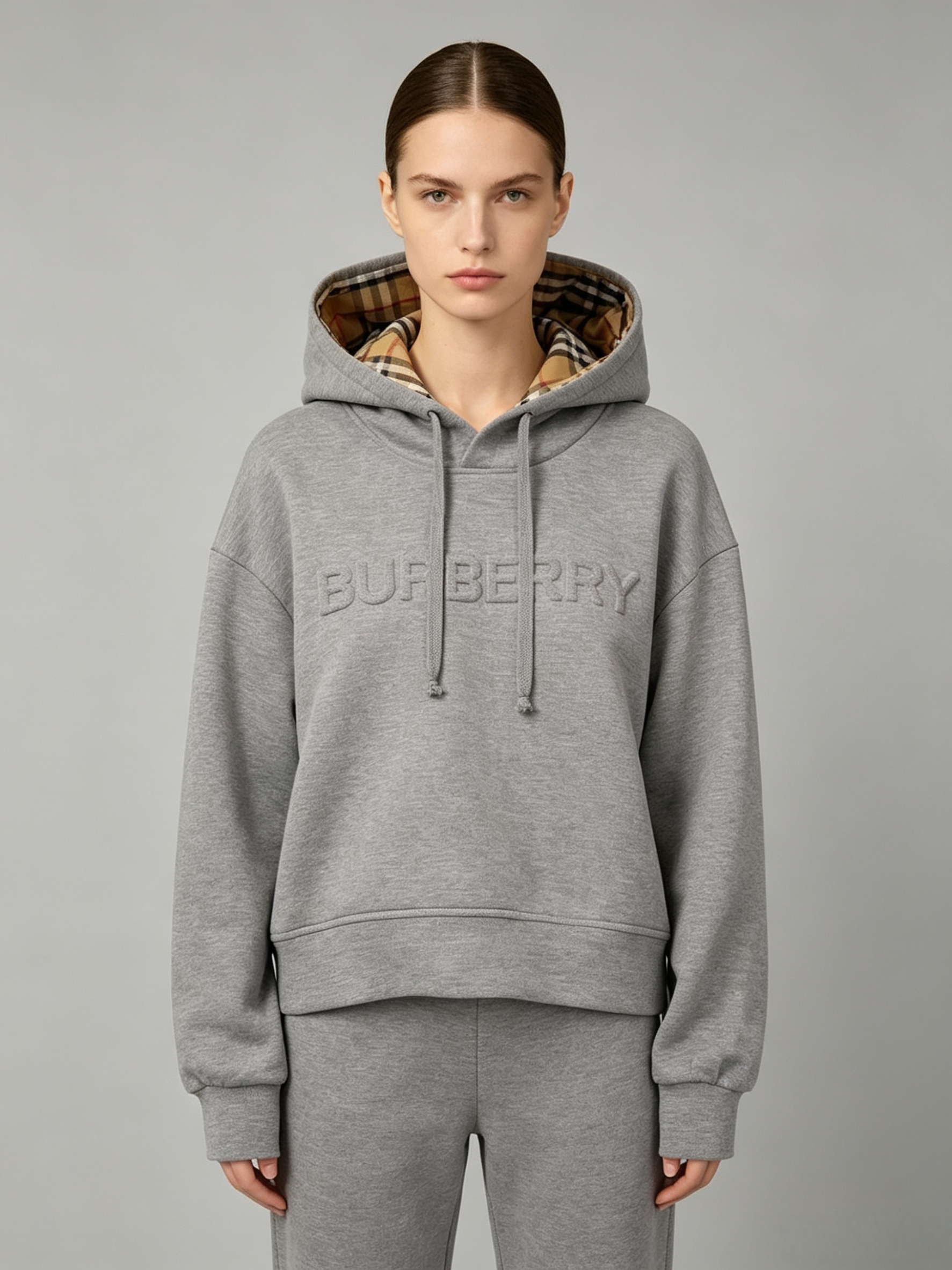 Embossed Print Hooded Sweatshirt