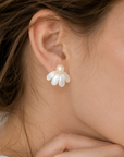 Brushed Petal Pearl Stud Earrings