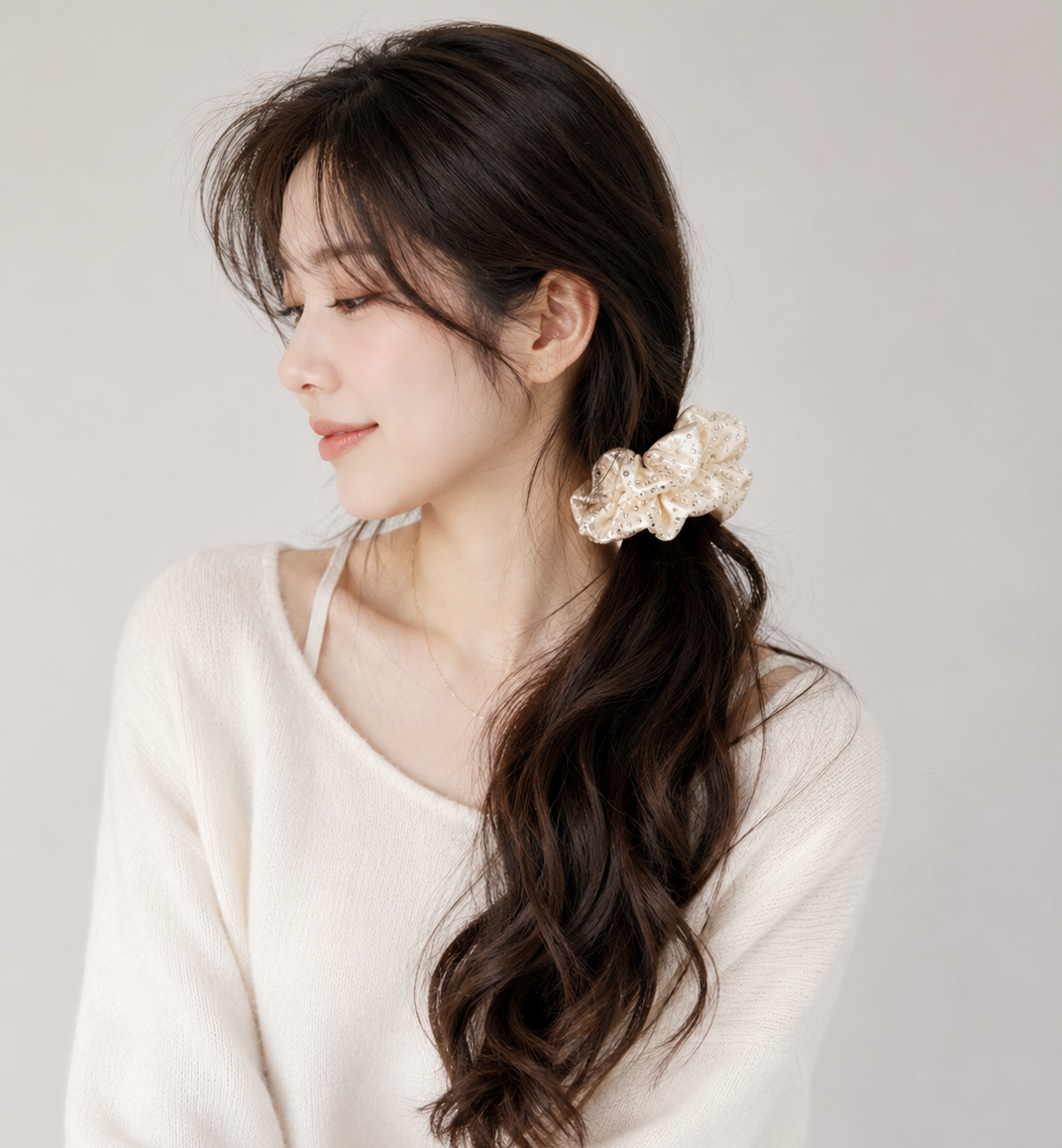 Luxury Korean-Inspired Silk Satin Rhinestone Scrunchie