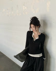 Two-in-One Contrast Long-Sleeve Versatile Layering Tee