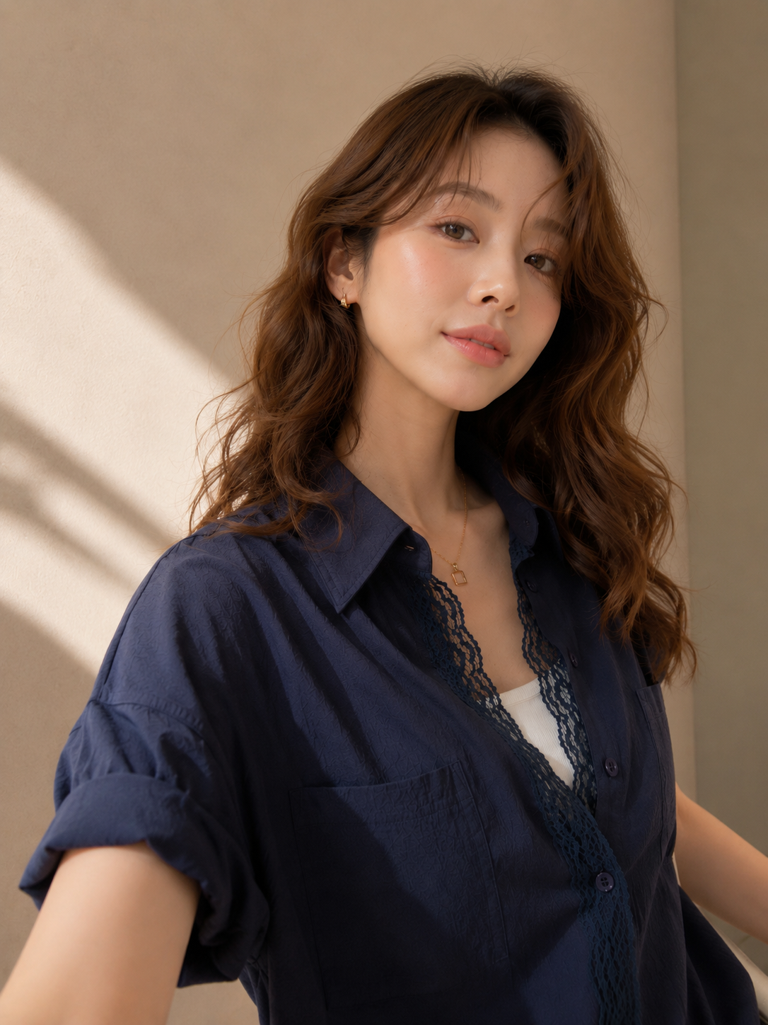 Korean Old-Money Lace Trim Shirt