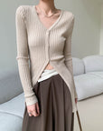 Khaki Long-Sleeve Knit Cardigan