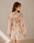 Floral Drawstring Balloon Sleeve Blouse (Includes Bandeau Top)