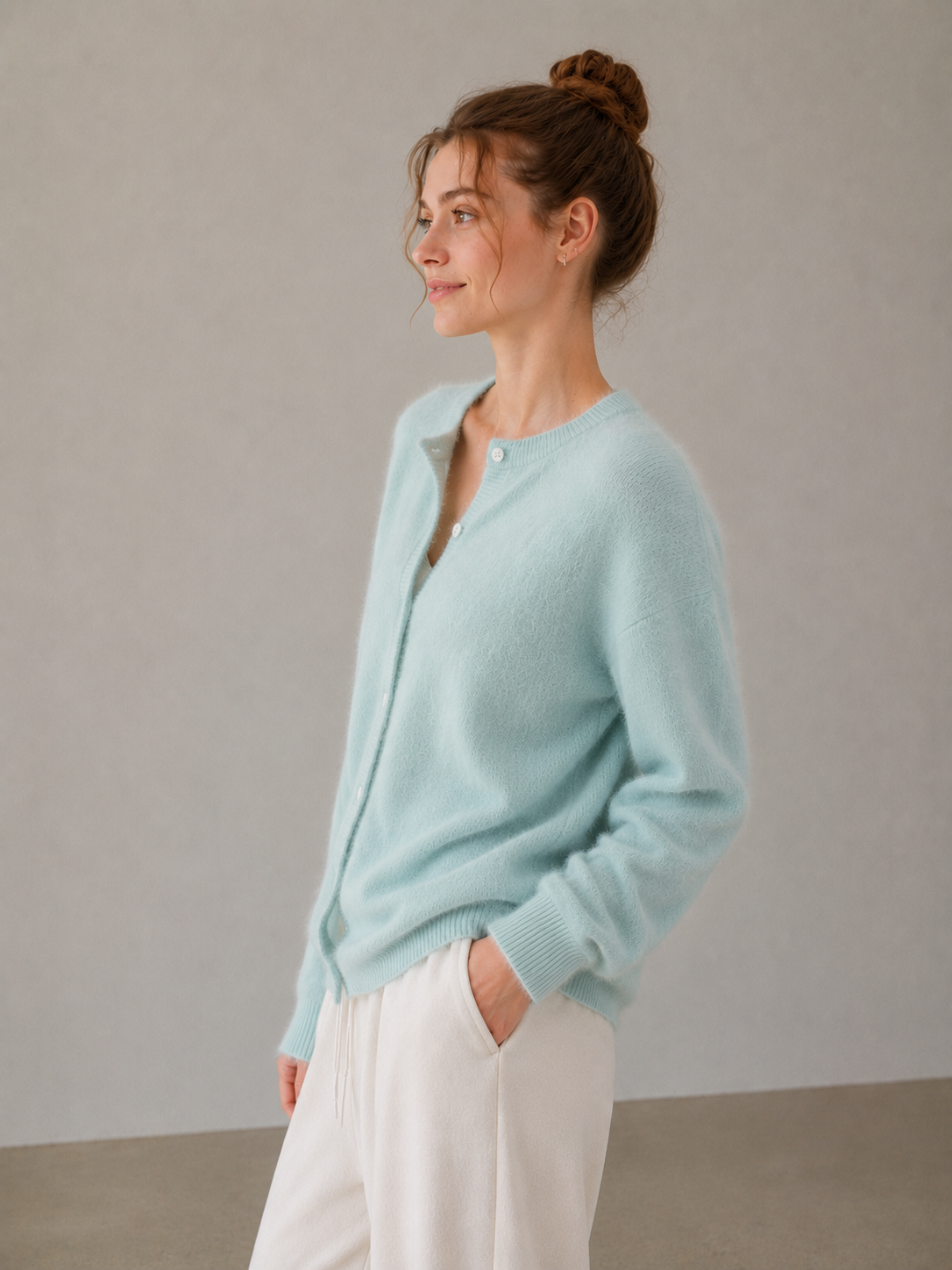 Fluffy Knit Cardigan in Soft Lake Blue