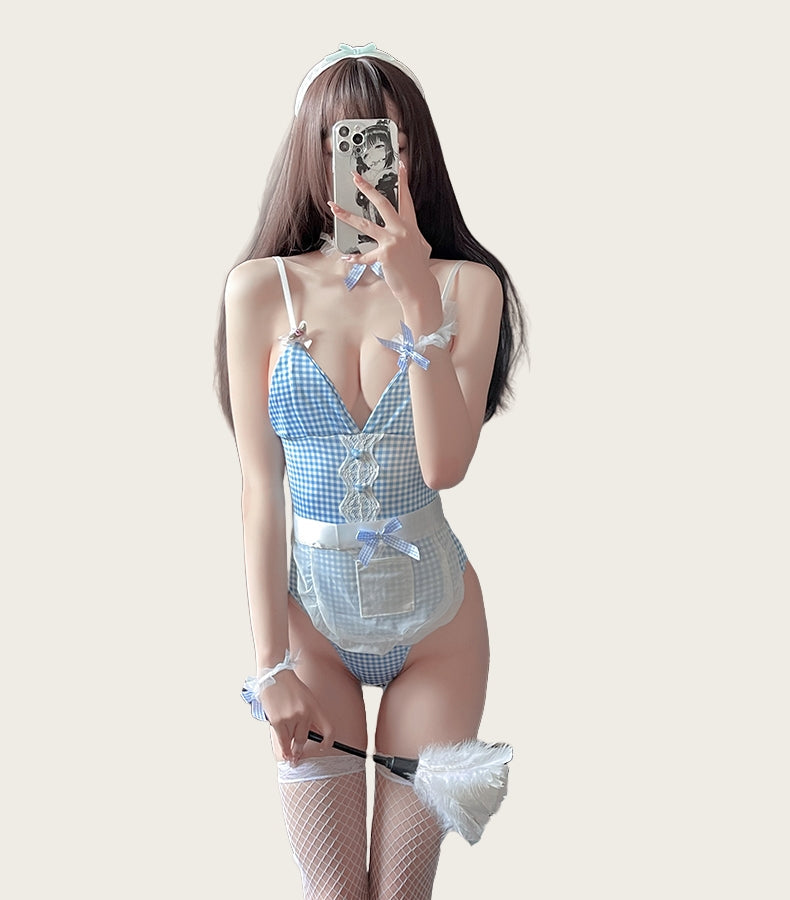 Sweet Maid Lingerie Costume with Stockings and Feather Duster