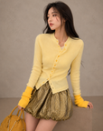 Contrast Wave-Edge Knit Cardigan