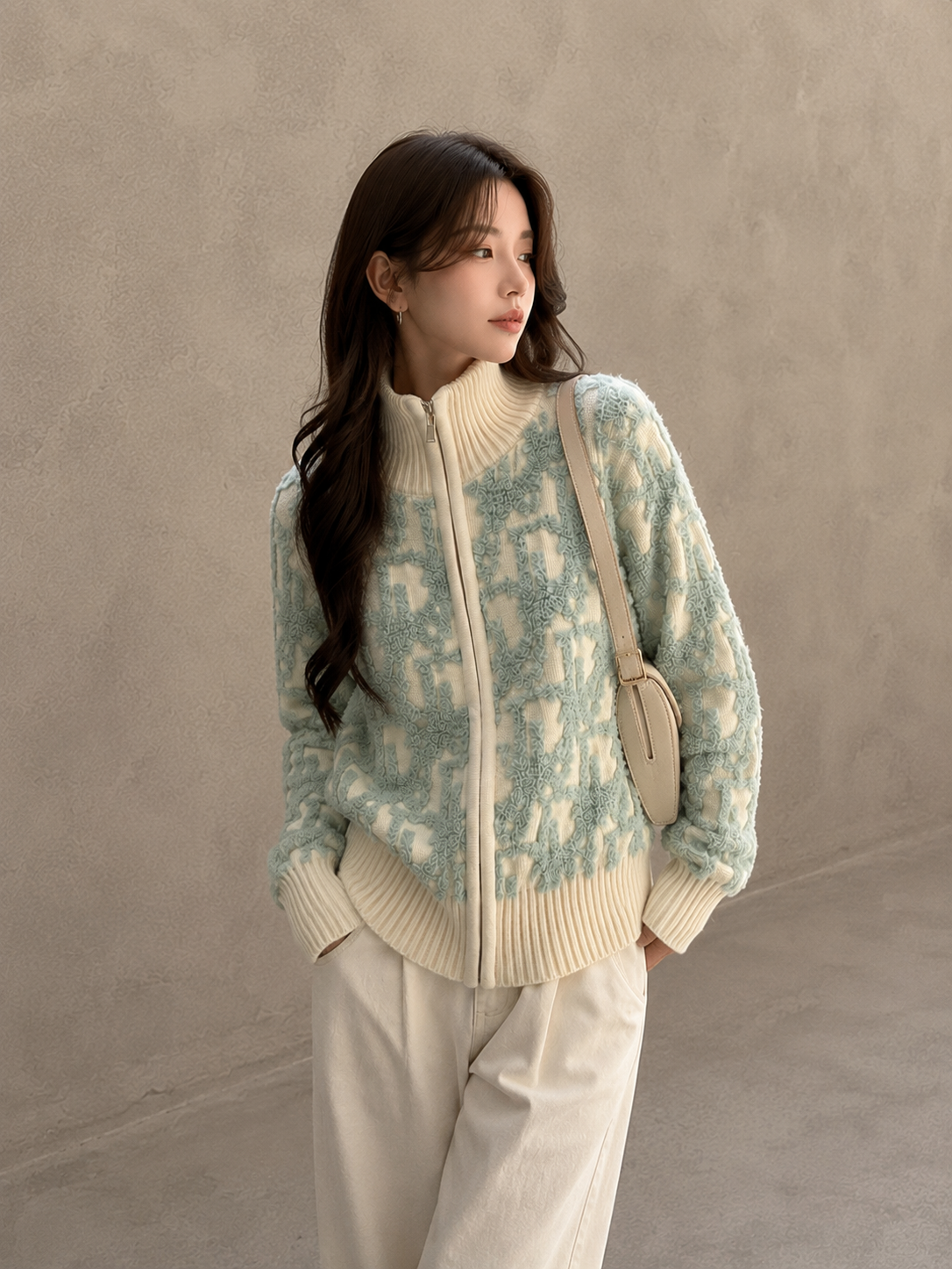 Letter Jacquard Wool Thick Jacket