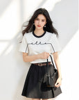 ELLE French-Style Crewneck Contrast Cotton Tee