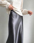 Glazed acetate satin midi skirt（charcoal grey）