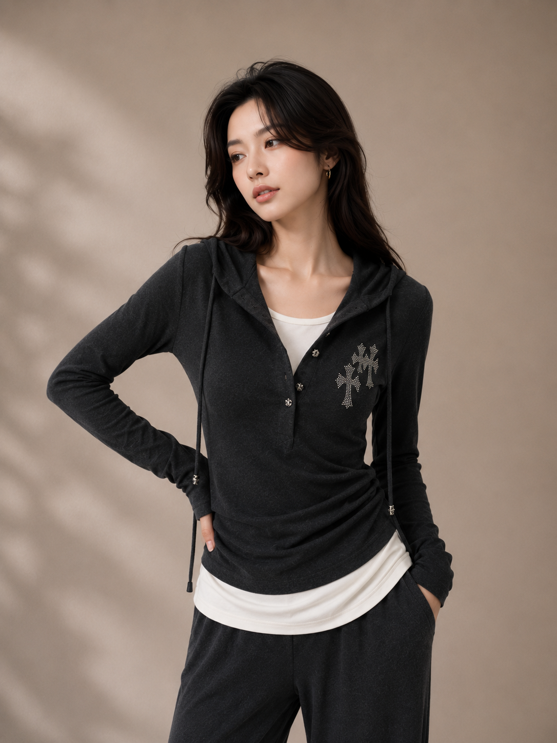 Rhinestone Cross Hoodie Lounge Set