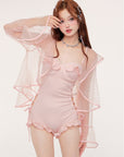 Korean INS Pure Desire Style Waist-Exposed One-Piece Swimsuit + Cover-Up 2-Piece Set