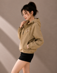 Khaki hooded windbreaker jacket