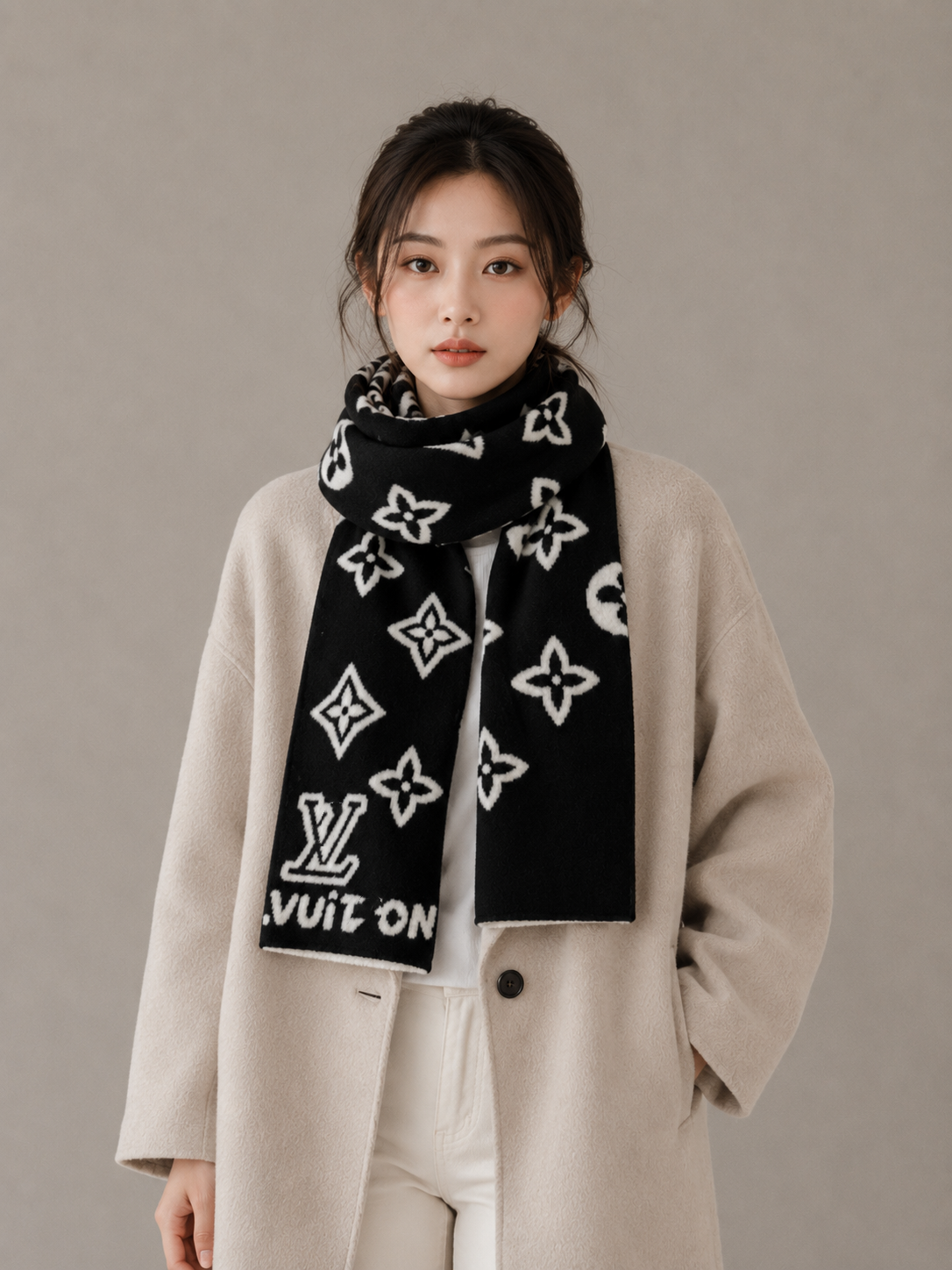 Reversible Cashmere Contrast Letter Scarf