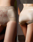 High-Waist Satin Vintage Lace Silk Crotch Shaping Briefs (3-Pack)