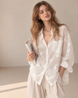 French‑style embroidered jacquard tencel shirt.