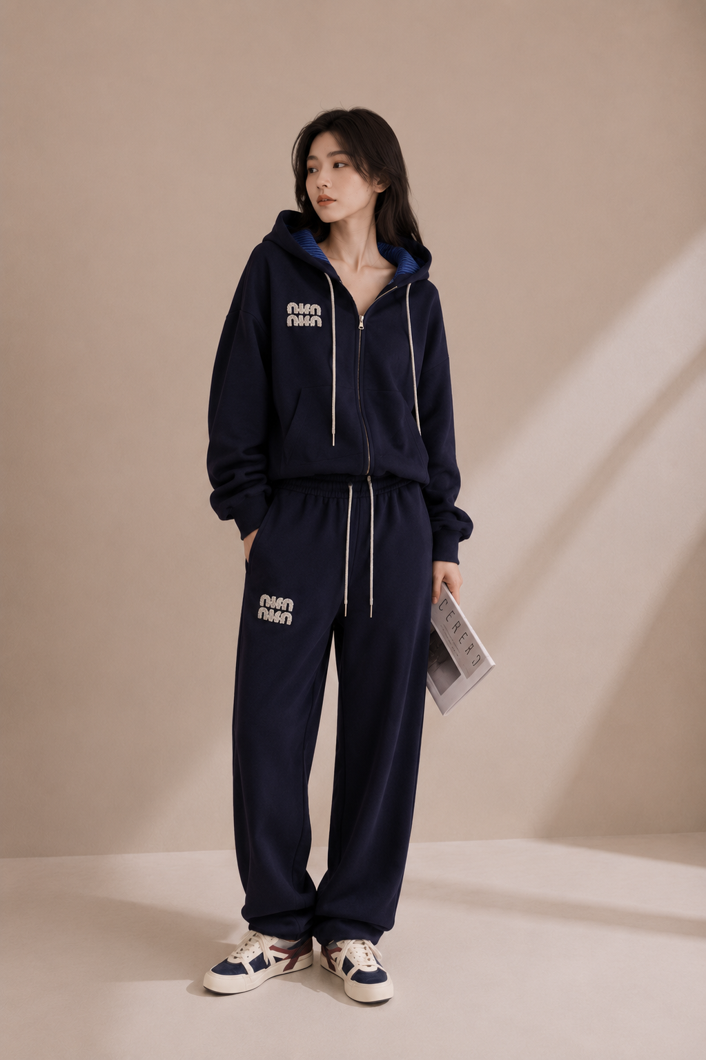 Rhinestone Logo Hooded Lounge Set