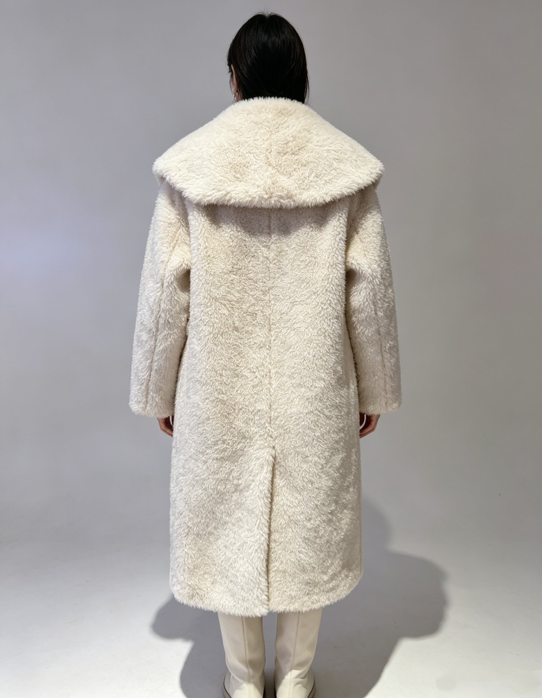 Wool-Blend Eco Faux Fur Mid-Length Coat