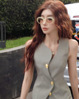 Elegant Tea-Color Waist-Tied Vest with Advanced Tailoring (Vest Only, No Bottom)