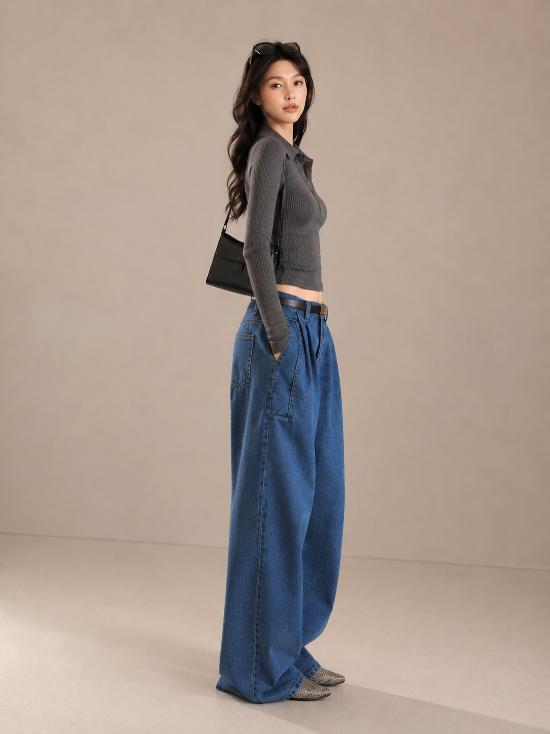 Vintage Double-Pleat Wide-Leg Jeans