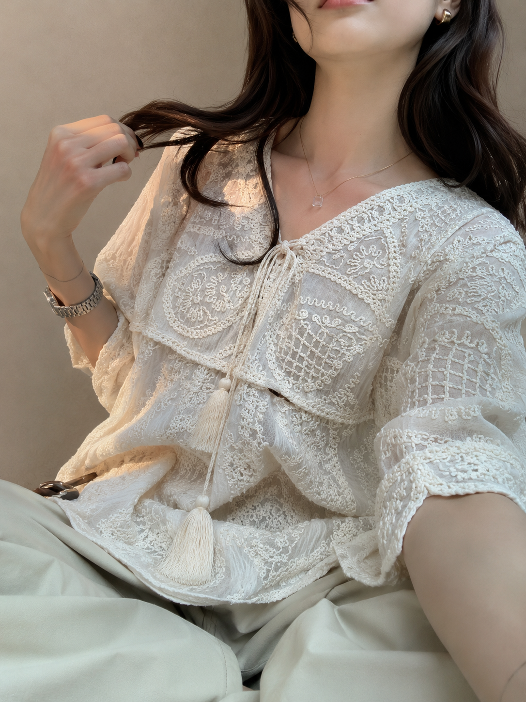 Bohemian Embroidered Crochet Top