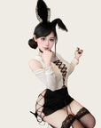 Deep V-Neck Tie-Front Bodycon Sexy Secretary Set with Stockings