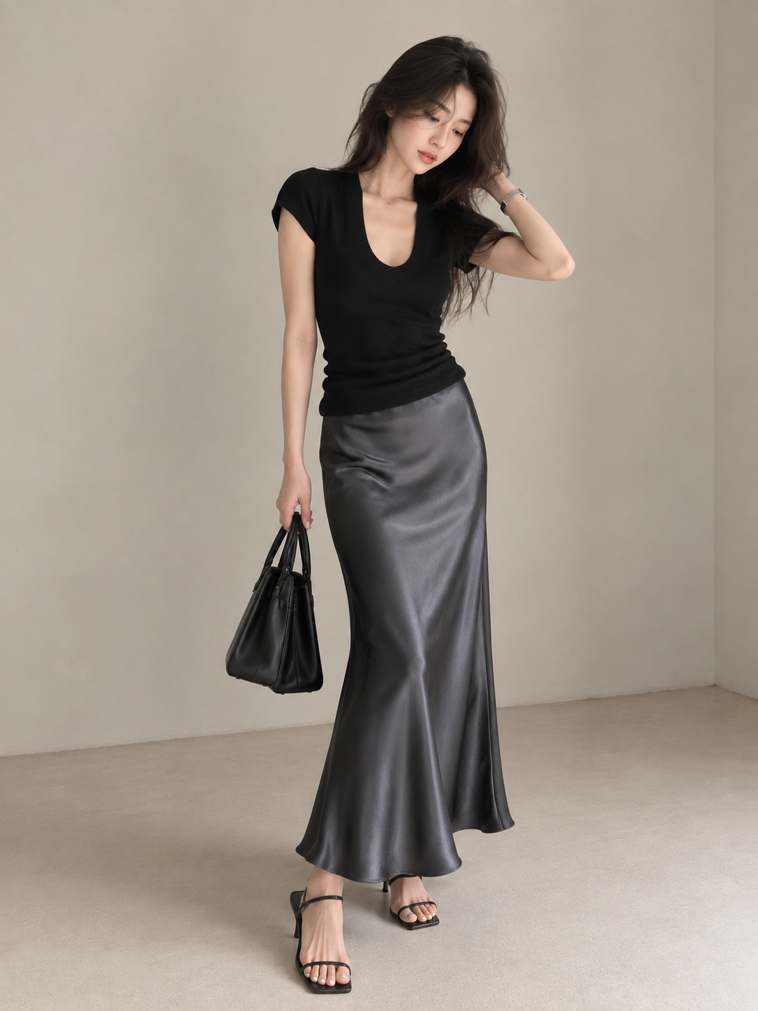 Minimalist Deep U-Neck Knit Top