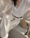 Lace Patchwork V-Neck Short Sleeve Tee