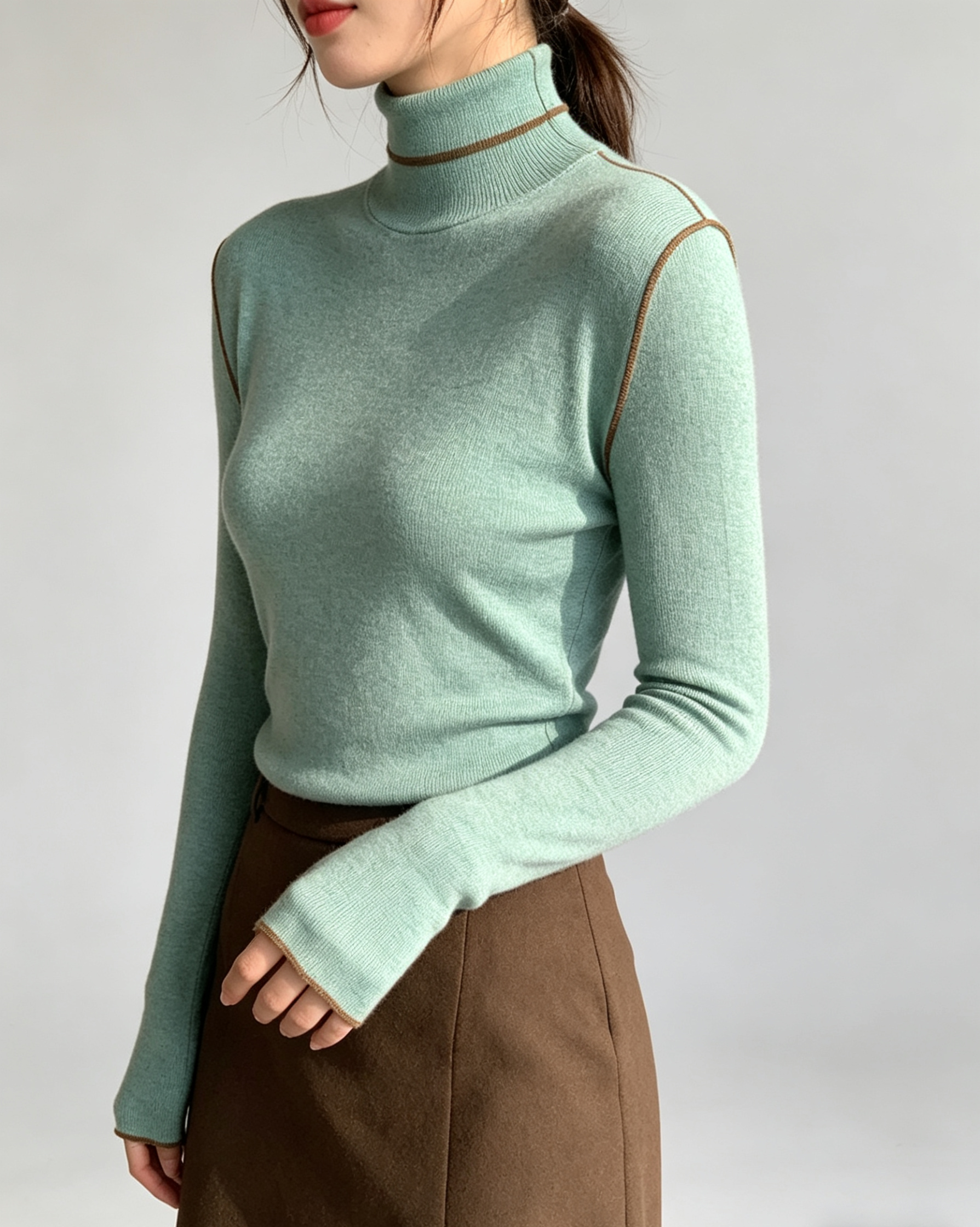 Merino Wool High-Neck Slim Fit Knit Top