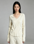 Korean-Style Lace V-Neck Knit Top (Copy)