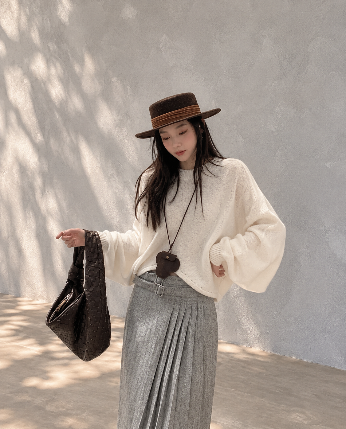 Back-Slit Relaxed Patchwork Batwing Sleeve Knit Top