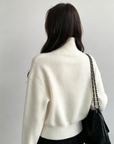 Double-Zip High Neck Thick Knit Cardigan