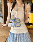Summer Floral Lace Trim Tank Top